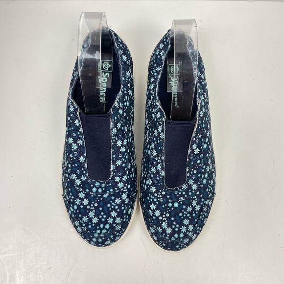 Spenco | 7.5 Wide Santa Maria Floral Navy Canvas Slip On Comfort Shoes - Picture 2 of 9